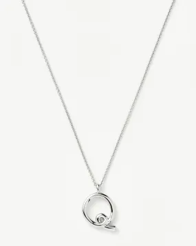 Curly Molten Initial Pendant Necklace - Initial Q | Sterling Silver