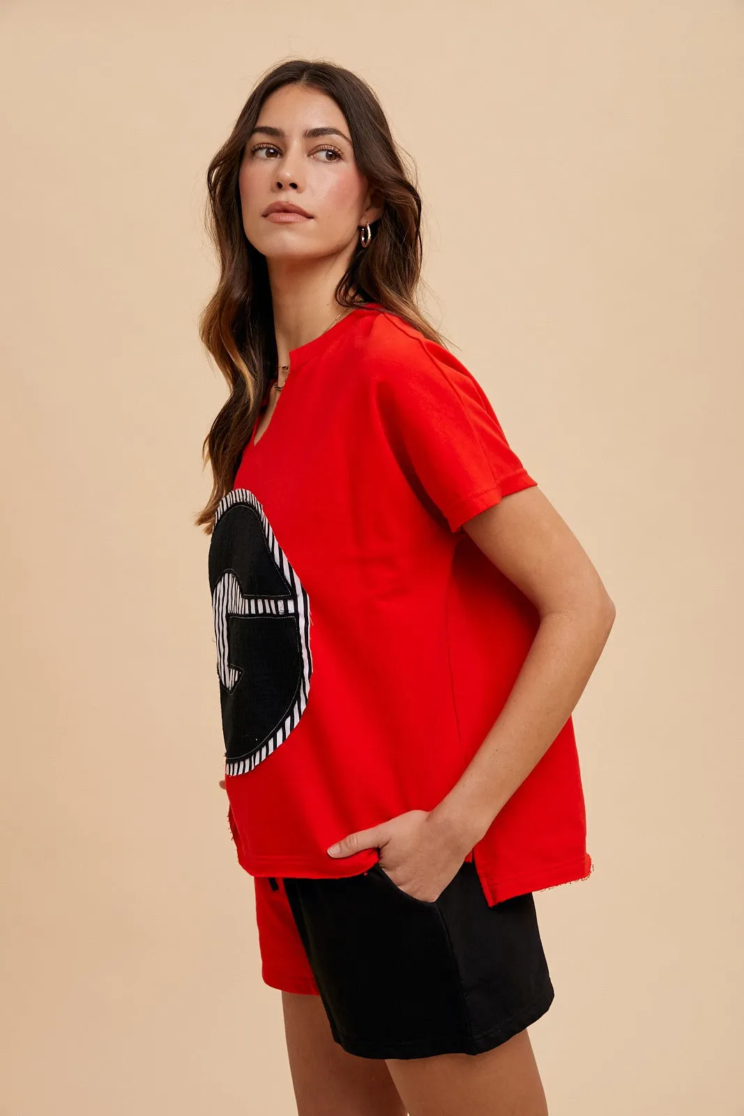 GEORGIA G CONTRAST PATCHED KNIT GAMEDAY TOP