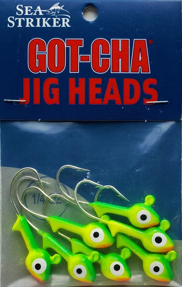 Sea Striker Got-Cha Jig Heads Chartreuse/Lime/Orange 1/4oz 7pk