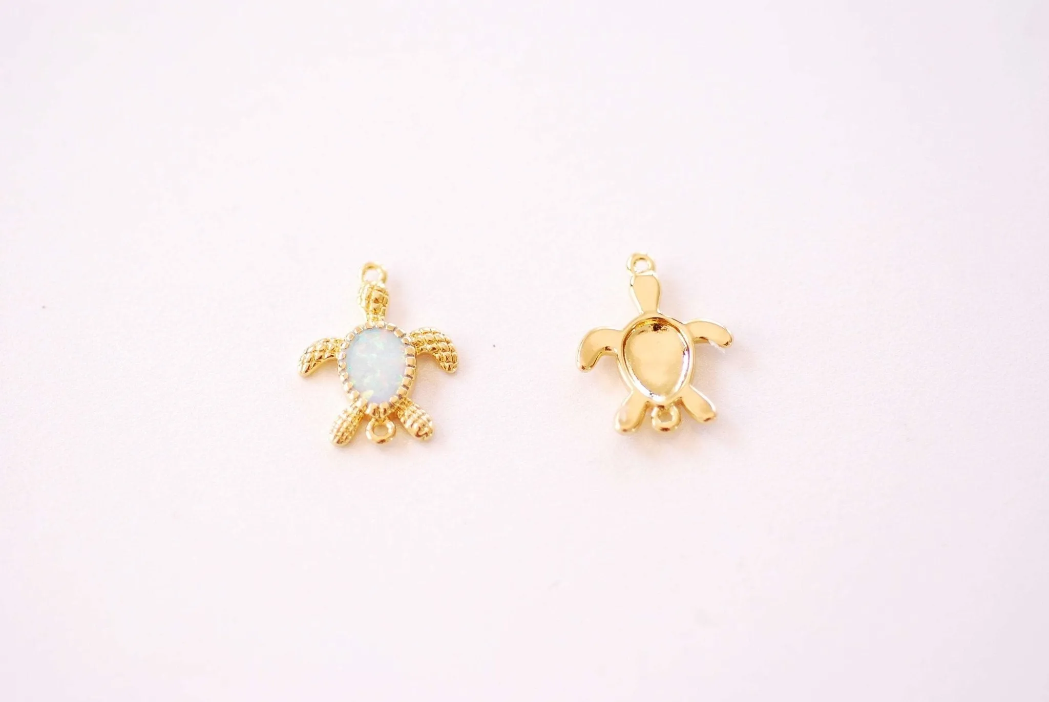 Sea Turtle Wholesale Opalite Charm - 16k Gold Plated Brass Synthetic Opal Moonstone Tortoise Turtle Connector Link Charms B139