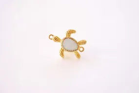 Sea Turtle Wholesale Opalite Charm - 16k Gold Plated Brass Synthetic Opal Moonstone Tortoise Turtle Connector Link Charms B139