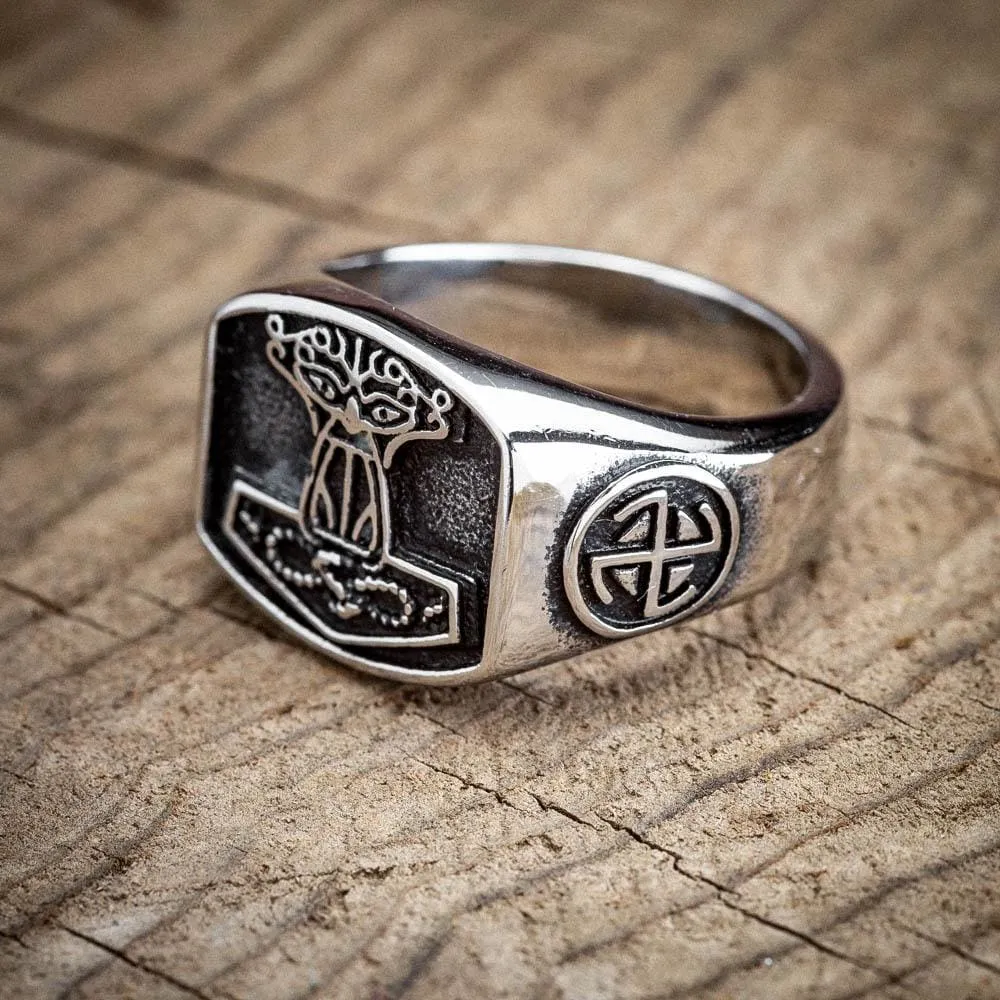 Stainless Steel 'Aged' Mjolnir Signet Ring