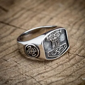 Stainless Steel 'Aged' Mjolnir Signet Ring