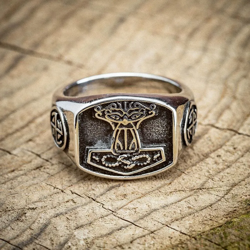 Stainless Steel 'Aged' Mjolnir Signet Ring